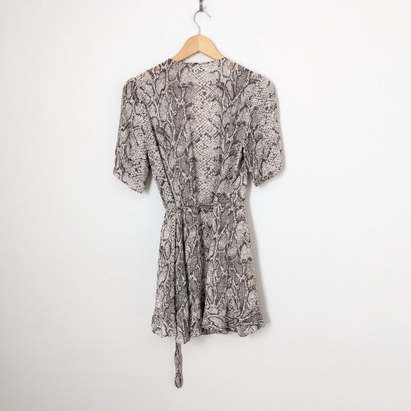 Reformation Tan Brown Cream Snakeskin Snake Print Python Monica Wrap Mini Dress - Picture 5 of 6
